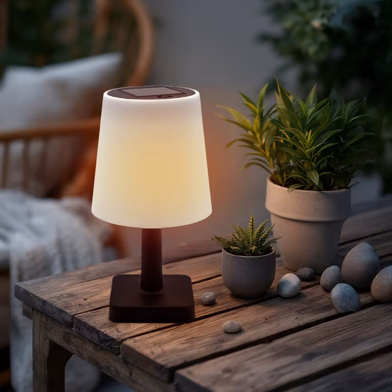 Lampada solare da tavolo con base nera - circa 23 x 12 cm - Lampada da tavolo per esterni