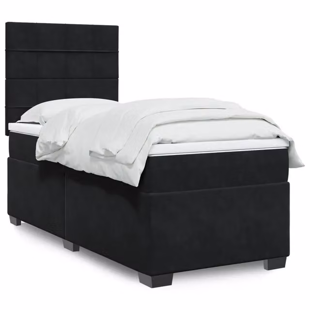 Letto Ibrido vidaXL con Materasso in Velluto Nero e Bianco L/P: 90 x 200 cm