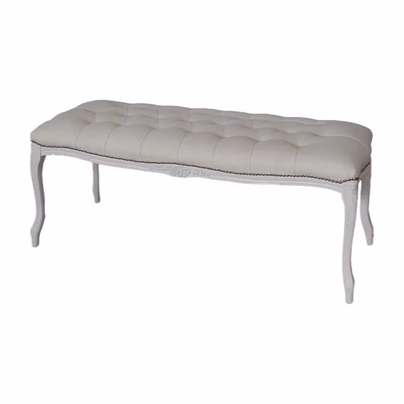 Panca imbottita in ecopelle bianca con struttura in legno shabby bianco Mobili 2G L/P/H: 110 x 43 x 43 cm