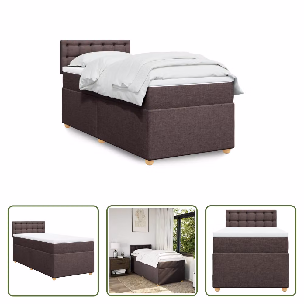 The Living Store Letto a molle con materasso marrone scuro 80x200 cm in tessuto