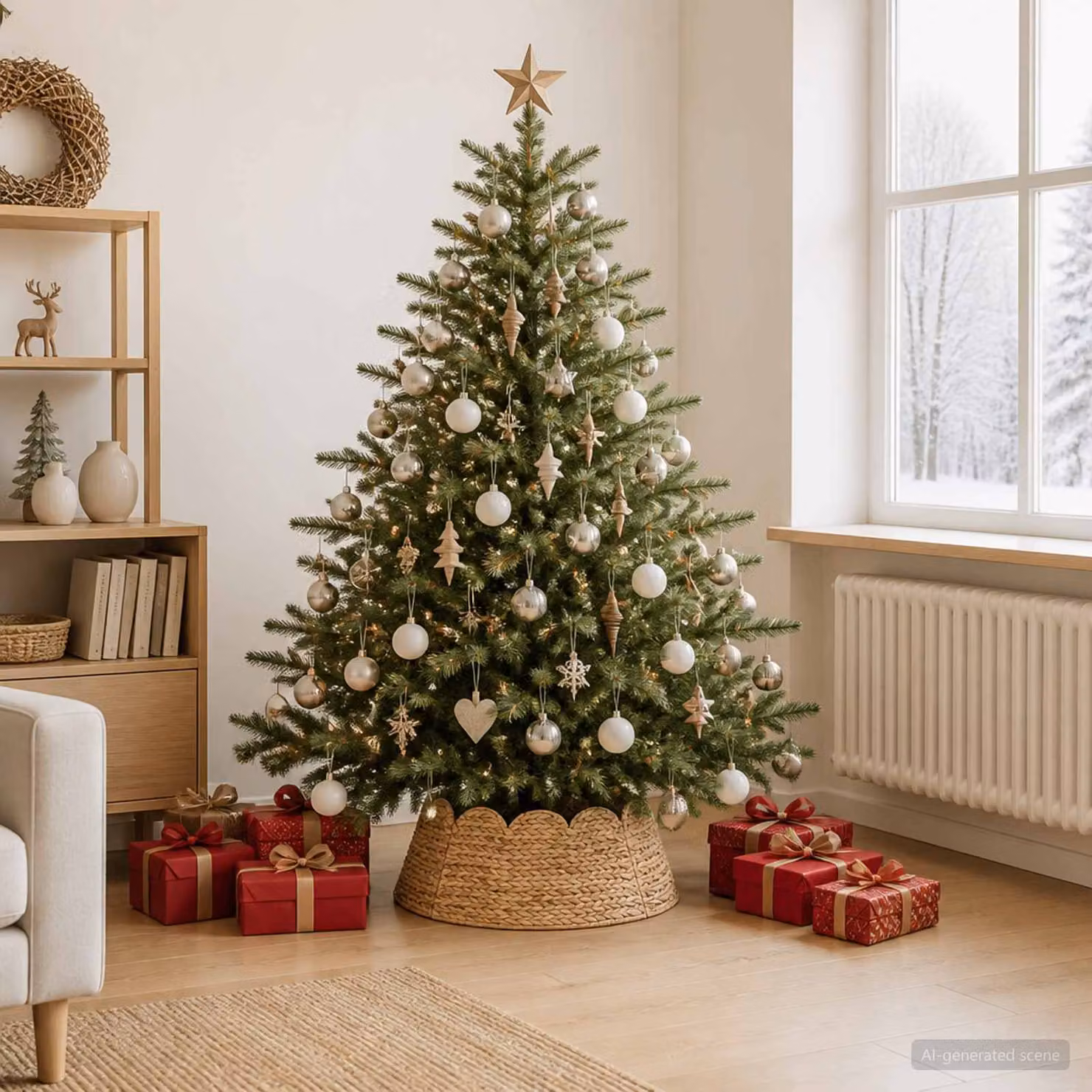 vidaXL Collare per Albero di Natale Rotondo Naturale Ø 60 x 22 cm
