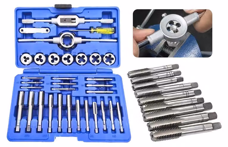 Kit di inserti filettati e viti, in acciaio CR-V, con misure metriche da M3 a M12, include una chiave inglese regolabile, set di utensili professionali, adatto per applicazioni di filettatura