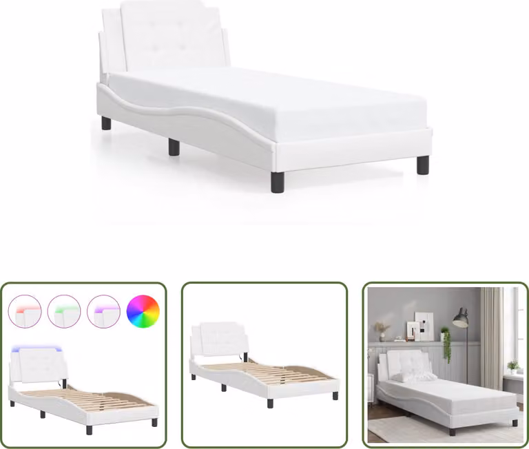 The Living Store Struttura letto con LED bianco 80x200 cm in ecopelle