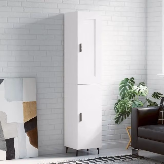 Credenza a muro moderna vidaXL bianca con ante a battente e ripiani interni L: 34,5 cm, P: 34,0 cm, H: 180,0 cm – 1