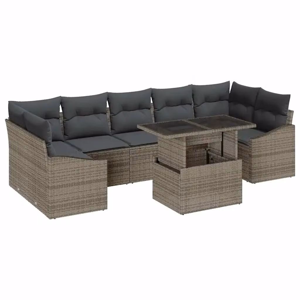 Set Divano da Giardino vidaXL 8 Pezzi a Forma di L con Tavolino e Ottoman Grigio e Beige – 2
