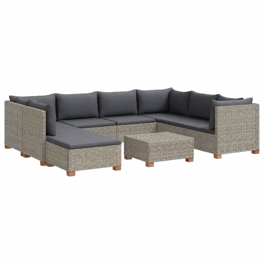 Set Lounge da Giardino vidaXL in Polyrattan con Cuscini Grigio con Divano a L, Tavolino e Ottoman, 9 Pezzi – 2