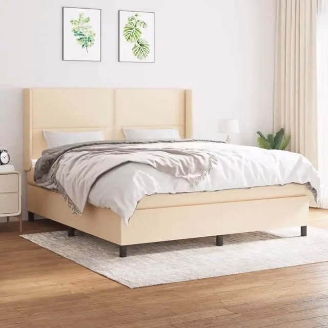 Letto Ibrido vidaXL con Giroletto a Molle e Materasso in Tessuto Beige e Bianco L/P: 180 x 200 cm