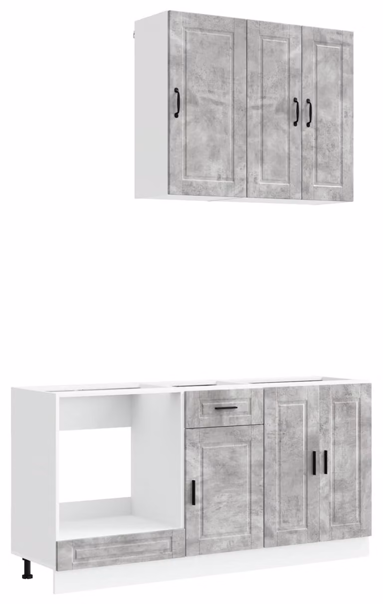 Set cucina PORTO, 5 pezzi, grigio cemento, legno ingegnerizzato