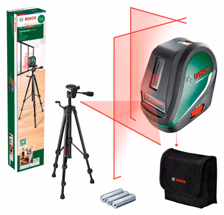 Bosch laser a linee incrociate UniversalLevel 3 Set linee laser verdi/nere rosse portata 10 (0603663905)