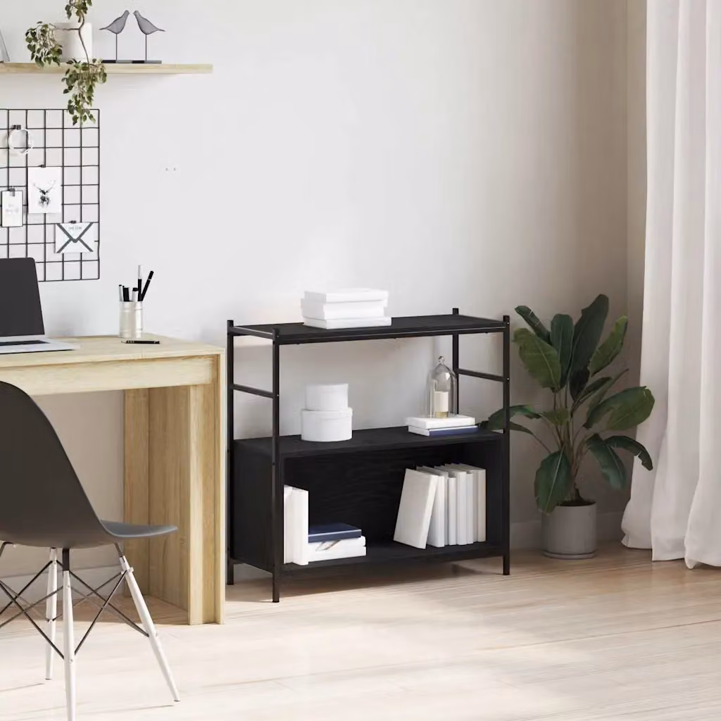 Libreria moderna vidaXL in legno e metallo, colore nero e marrone, L 80 x P 30 x H 78,5 cm
