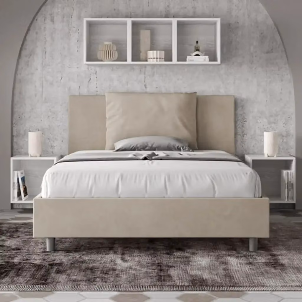 Letto matrimoniale francese con contenitore imbottito Antea di Ityhome in microfibra colore sabbia L/P/H: 140 x 210 x 110 cm – 2