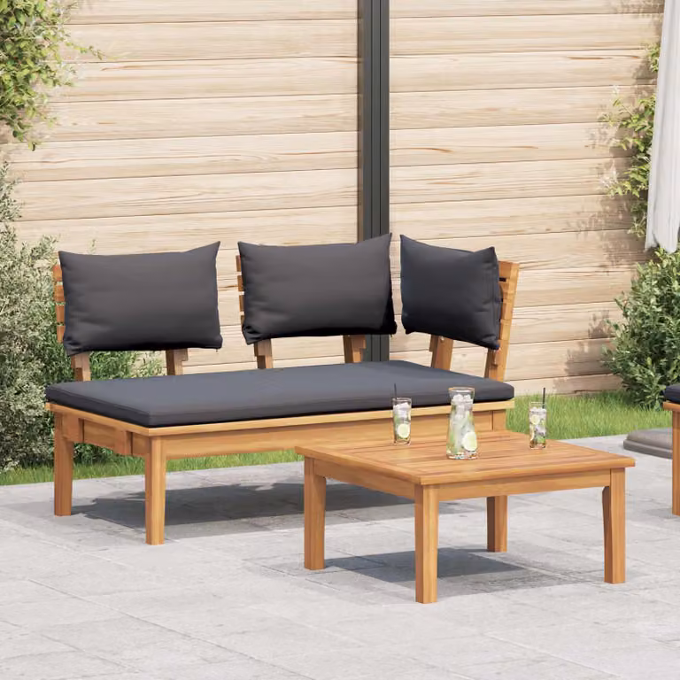 Set di Panchina e Tavolo da Giardino vidaXL in Legno di Teak Grigio e Marrone