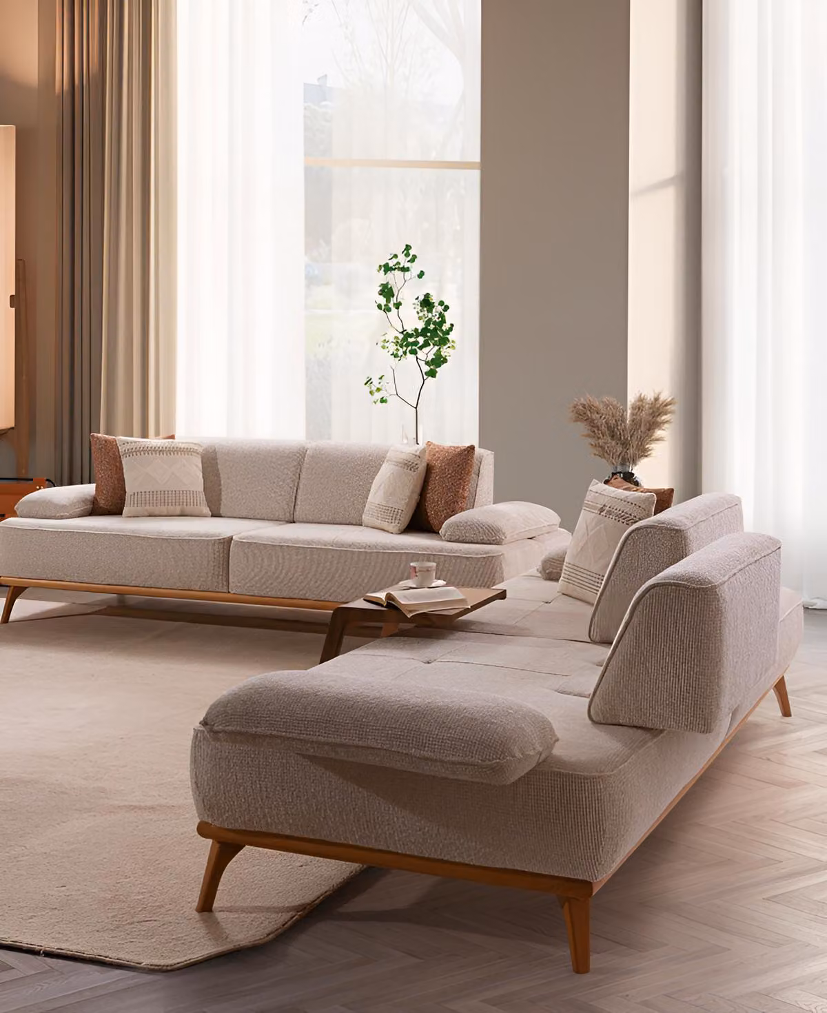 Modernes Sofa-Set Beiger 3-Sitzer Luxuruiöse Polstercouch 2tlg