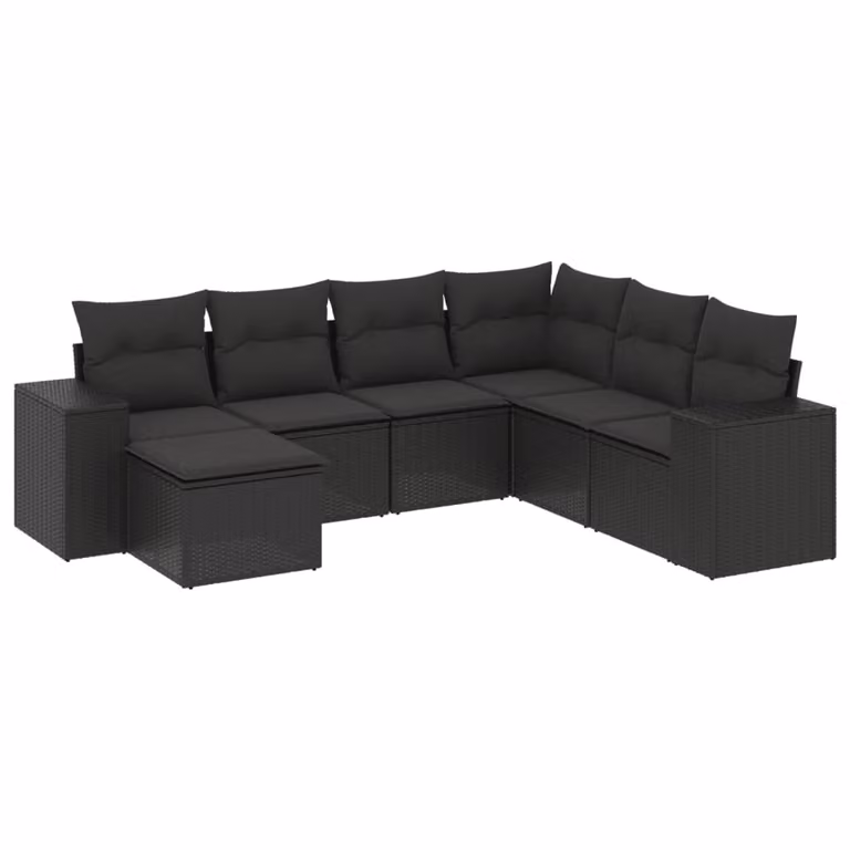 Set Divani da Giardino con Cuscini 7pz Nero Polyrattan
