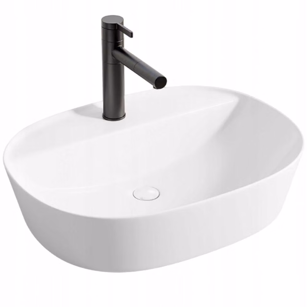 Lavabo, bianco, con foro, in Vetroceramica, ovale, 50 x 38 cm