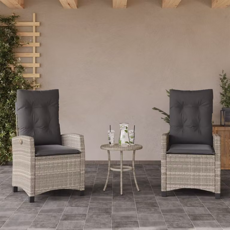 Set di 2 sedie reclinabili da giardino vidaXL in polyrattan con cuscini, colore grigio antracite