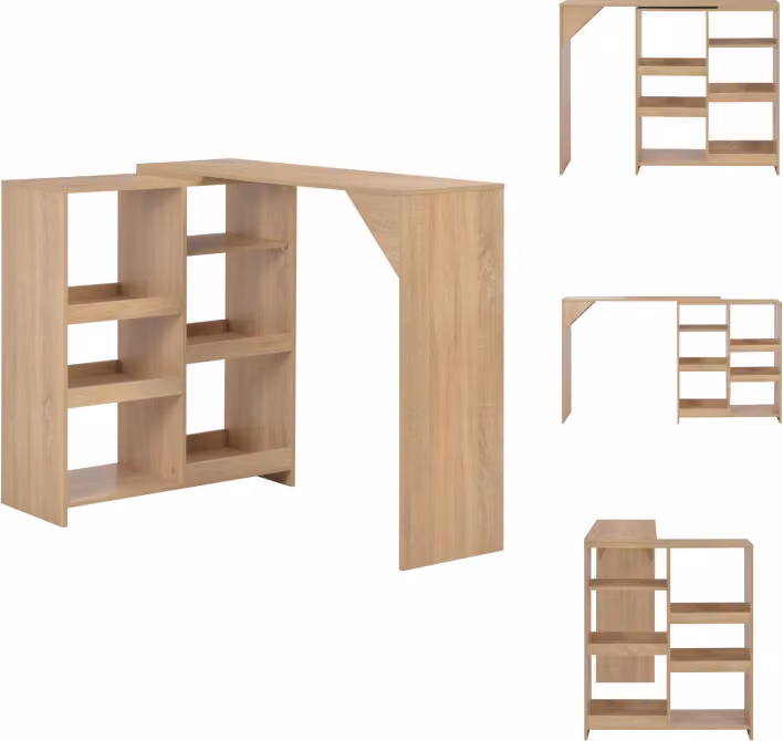 vidaXL Tavolo da bar con ripiano mobile in rovere marrone 138x39x110 cm - Tavoli da pranzo