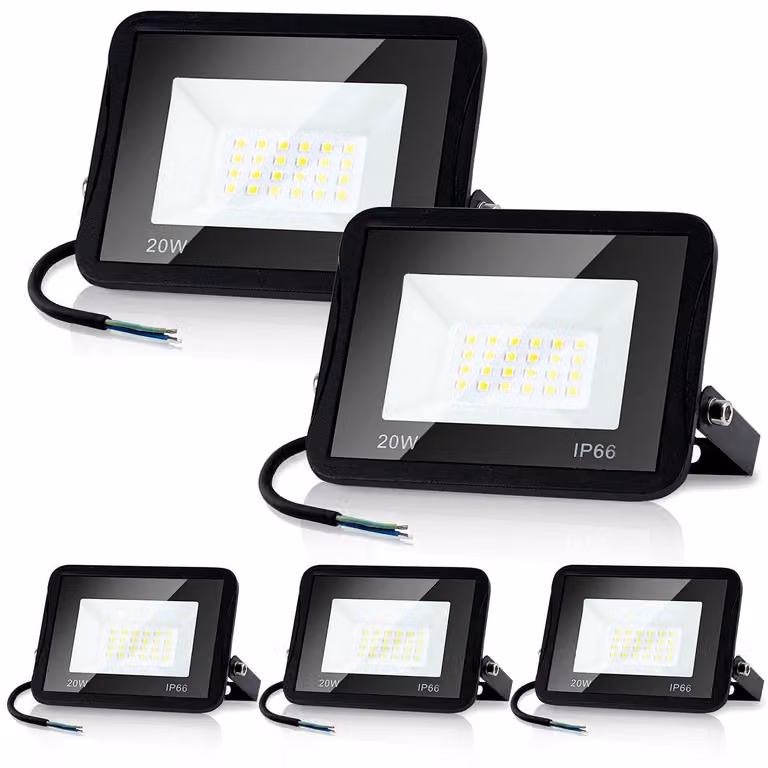 Faretto LED da esterno, confezione da 5, 20 W, 1700 lumen, luce bianca fredda, grado di protezione IP66