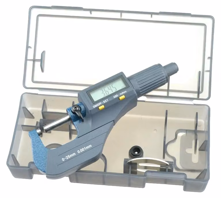 Micrometro digitale, campo di misurazione 0-25 mm, precisione di misurazione ±0,001 mm, tipo di display LCD digitale, materiale acciaio inossidabile, alimentazione a batteria