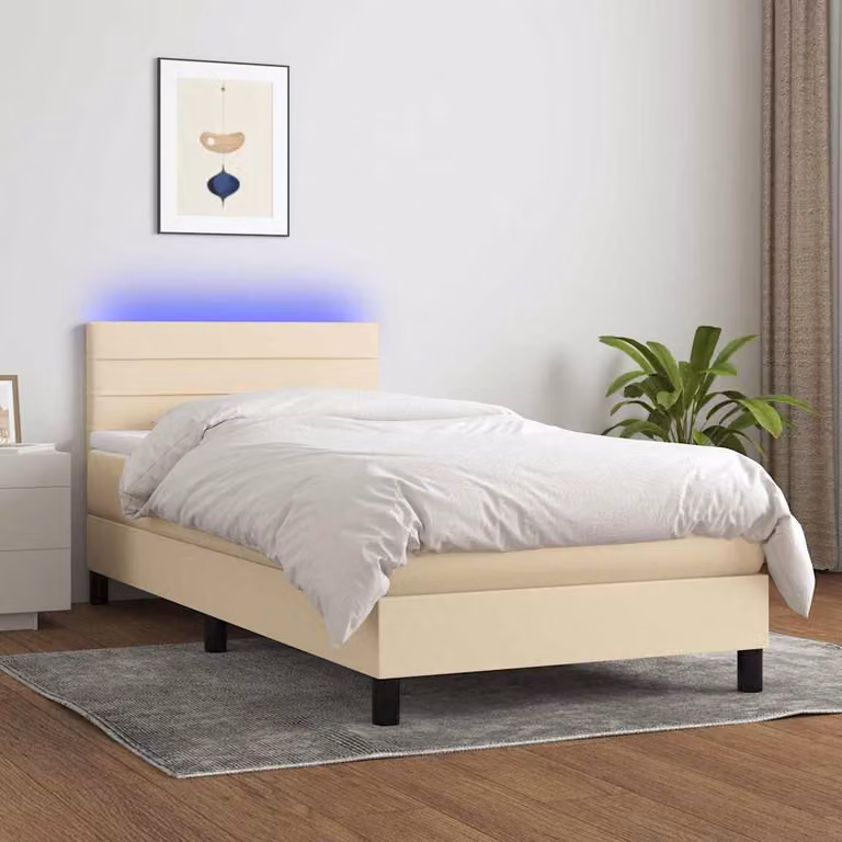 Letto Ibrido con Materasso vidaXL in Tessuto Beige con Illuminazione LED e Porta USB L/P/H: 90 x 190 cm