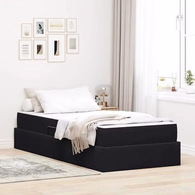 Letto con contenitore e materasso Nero 100 x 200 cm Velluto 3399702