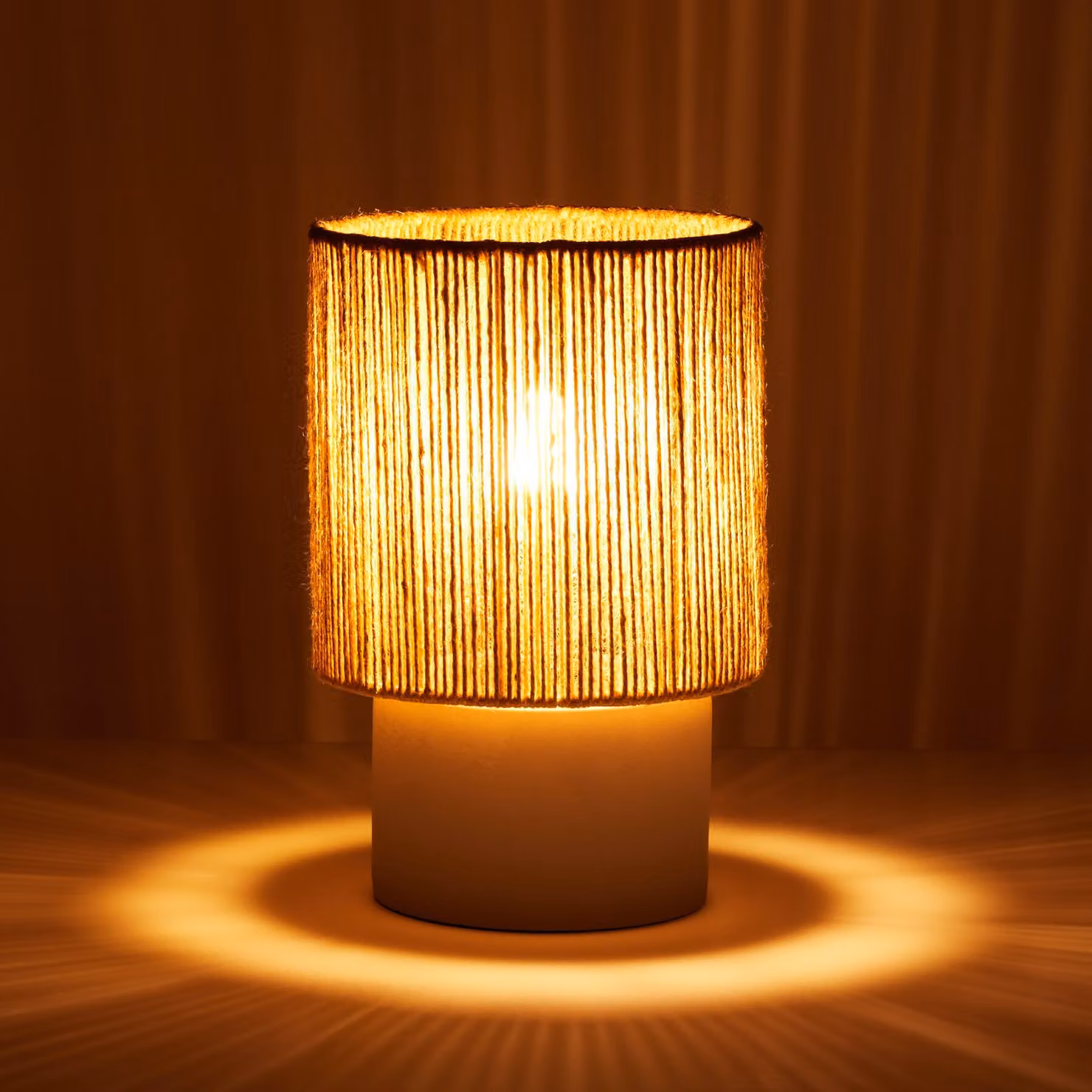 Lampada da tavolo Tectake in stile boho beige con paralume cilindrico in rattan e dettagli in metallo, H: 30.5 cm, L: 20.5 cm, P: 20.5 cm – 3