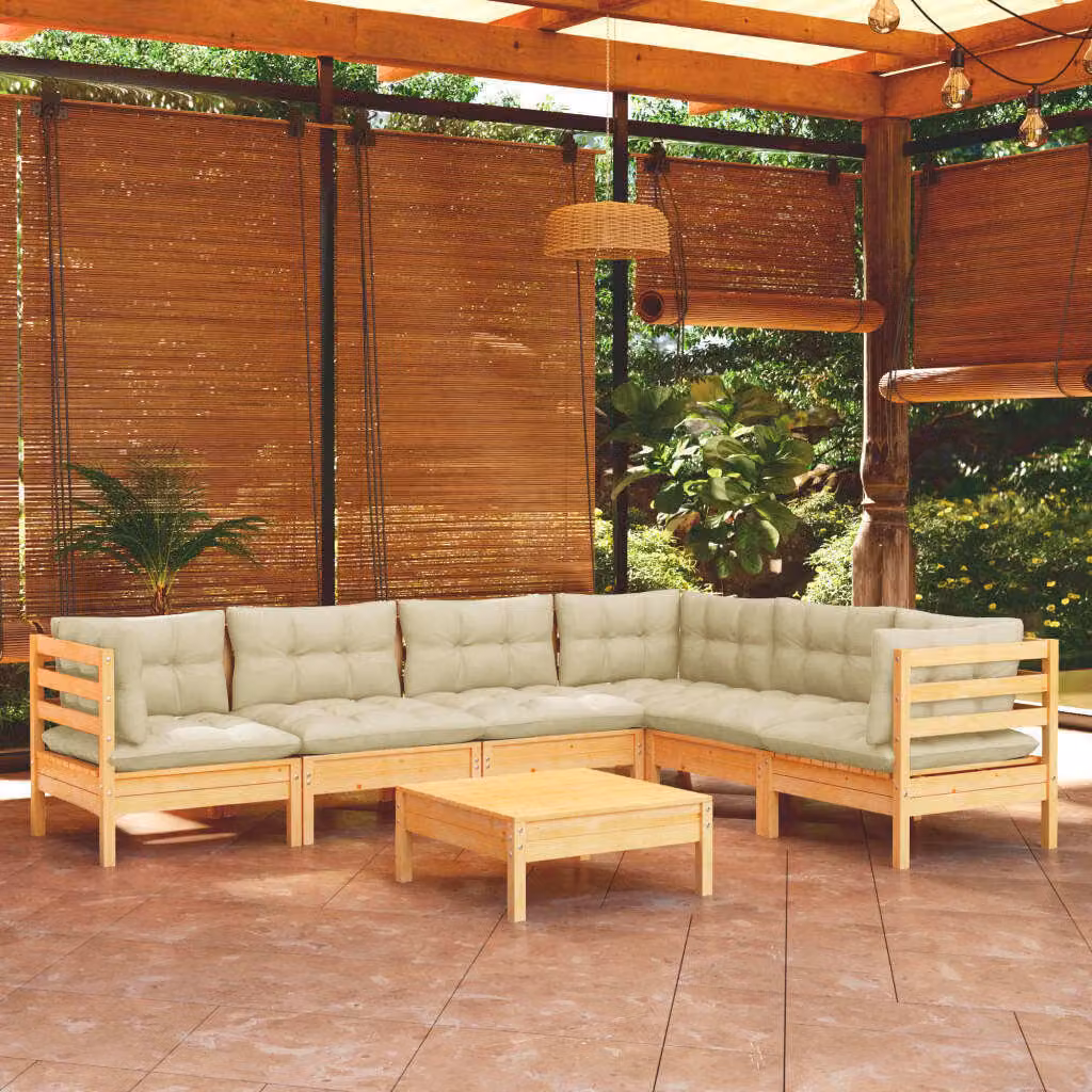 Maison Exclusive - Set Divani da Giardino 7 pz con Cuscini Crema in Massello di Pino