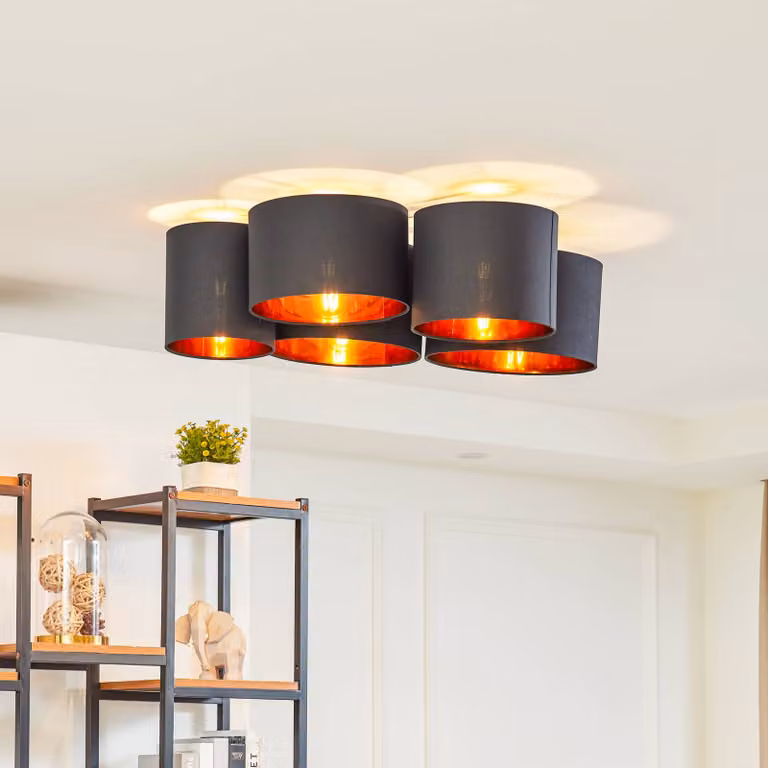 Plafoniera soffitto Laurenz Lindby, dimmerabile, Nero, Soggiorno / Sala da pranzo, Tessuto / Stoffa / Seta, Moderno, Plafoniera