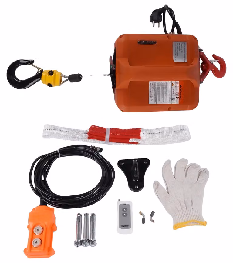 Avvolgitori elettrici, capacità di sollevamento 500 kg, potenza 1500 W, tensione 230 V, altezza di sollevamento 5 metri, lunghezza del cavo 7,6 metri