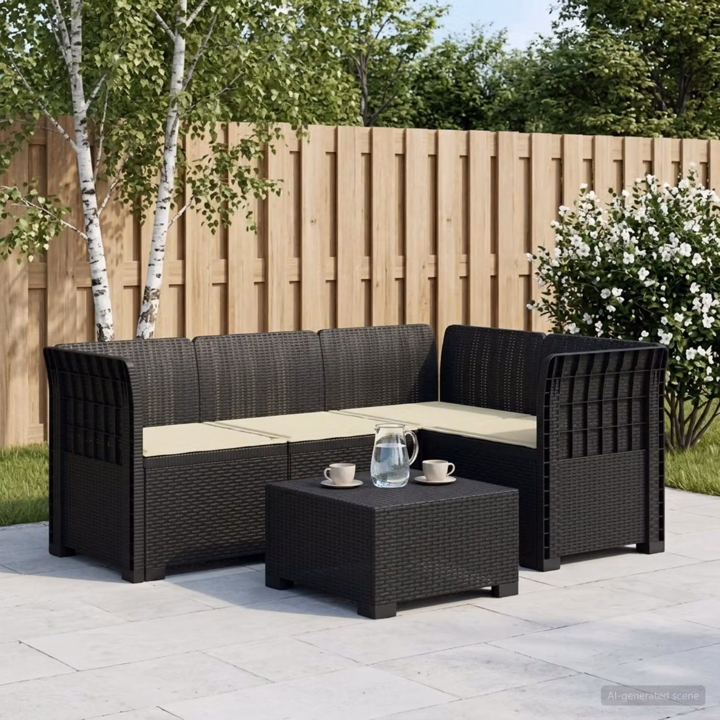 vidaXL Divano da Giardino a L da 4 Posti con Cuscini, Design Moderno in Effetto Rattan, Colore Antracite e Beige