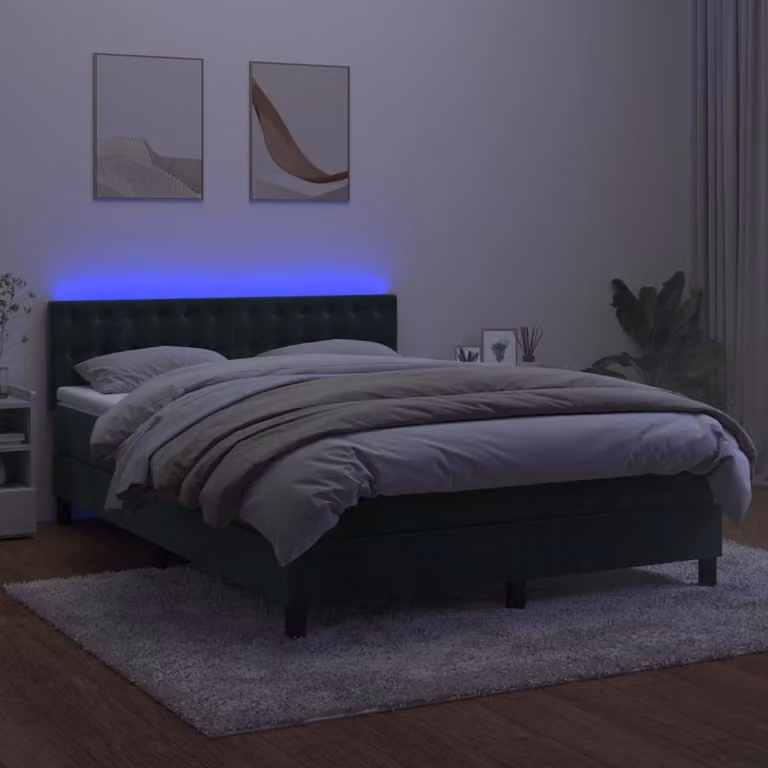 Maison Exclusive - Letto a Molle con Materasso e LED Verde Scuro 140x200cm Velluto