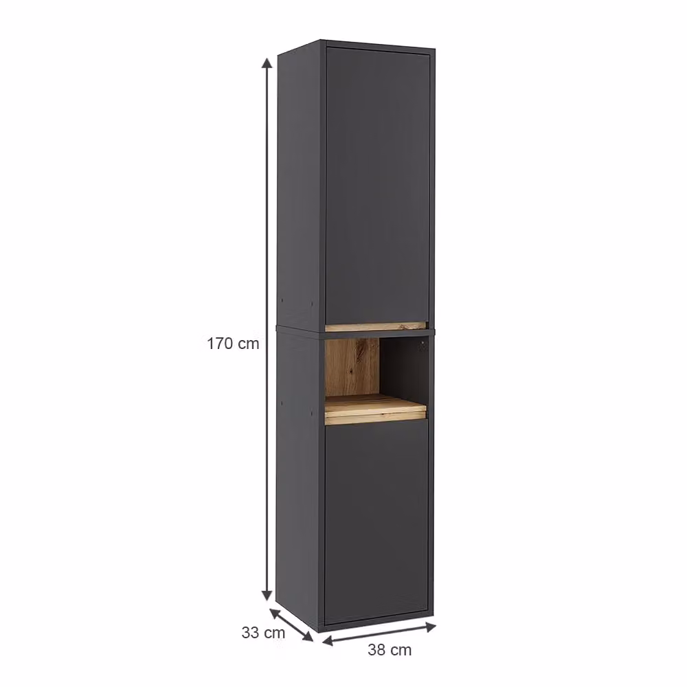 Mobile alto Vicco per bagno in stile moderno, colore viola e grigio con finitura rovere, dotato di 2 ante e ripiani interni, L/P/H: 38 x 32 x 170 cm – 2