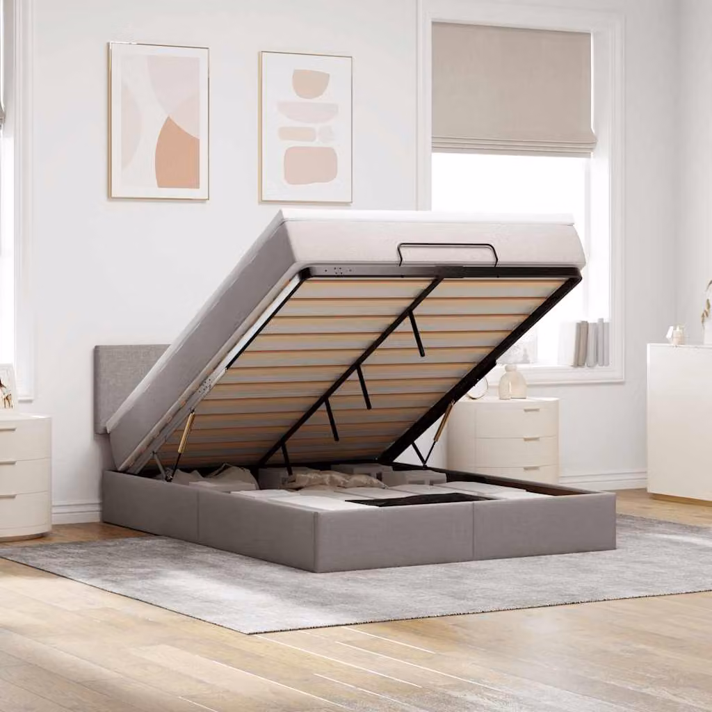Pouf Letto con Materasso vidaXL in Tessuto con LED e Porta USB, Colore Tortora, L: 140 cm, P: 193 cm, H: 88 cm – 1