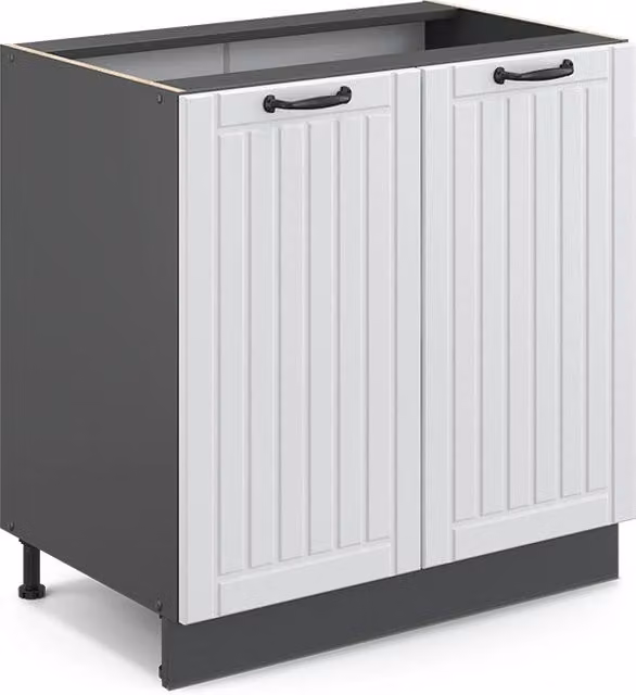 Mobiletto base cucina Vicco Fame-Line in stile country, Bianco e Antracite, con ante e cassetti, L: 80 cm – 1