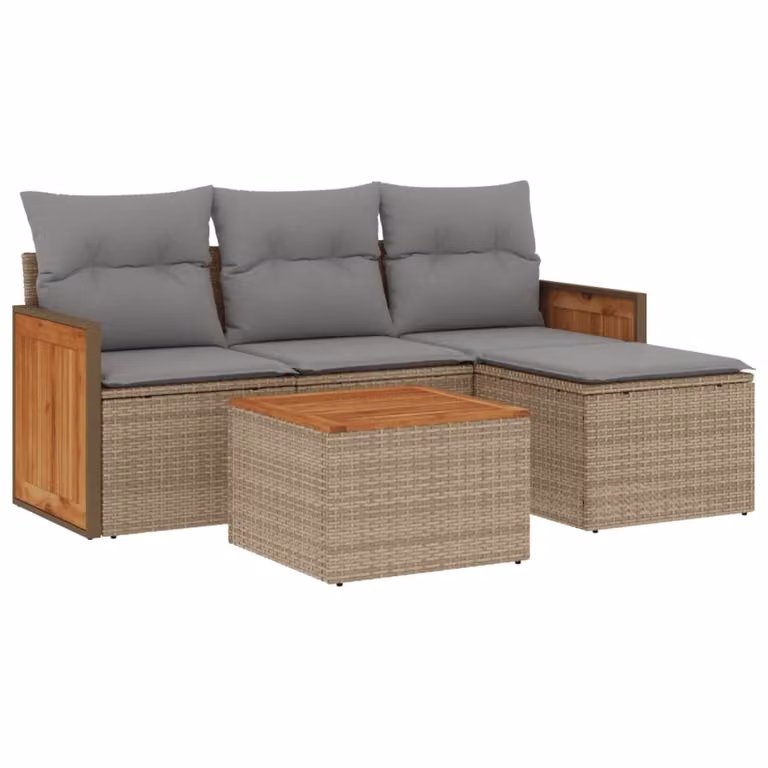Set Divano da Giardino 5 pz con Cuscini Beige in Polyrattan