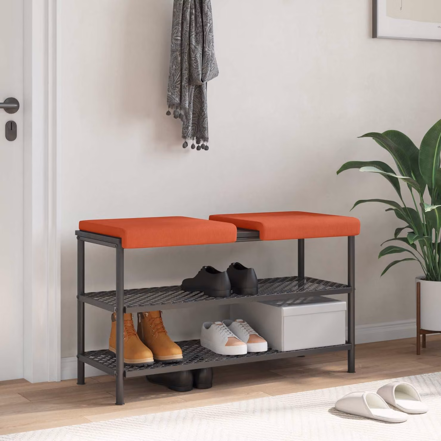 Set di 2 cuscini per panchina vidaXL in velluto a coste, colore rosso arancio, L/P/H: 40 x 40 x 3,5 cm