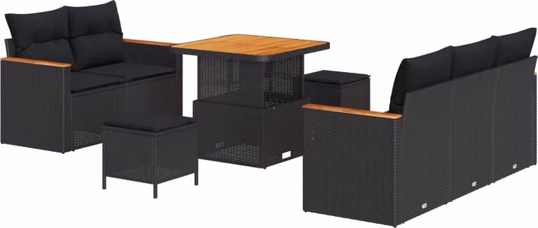 Set Divano da Giardino 8 pcs Nero polyrattan