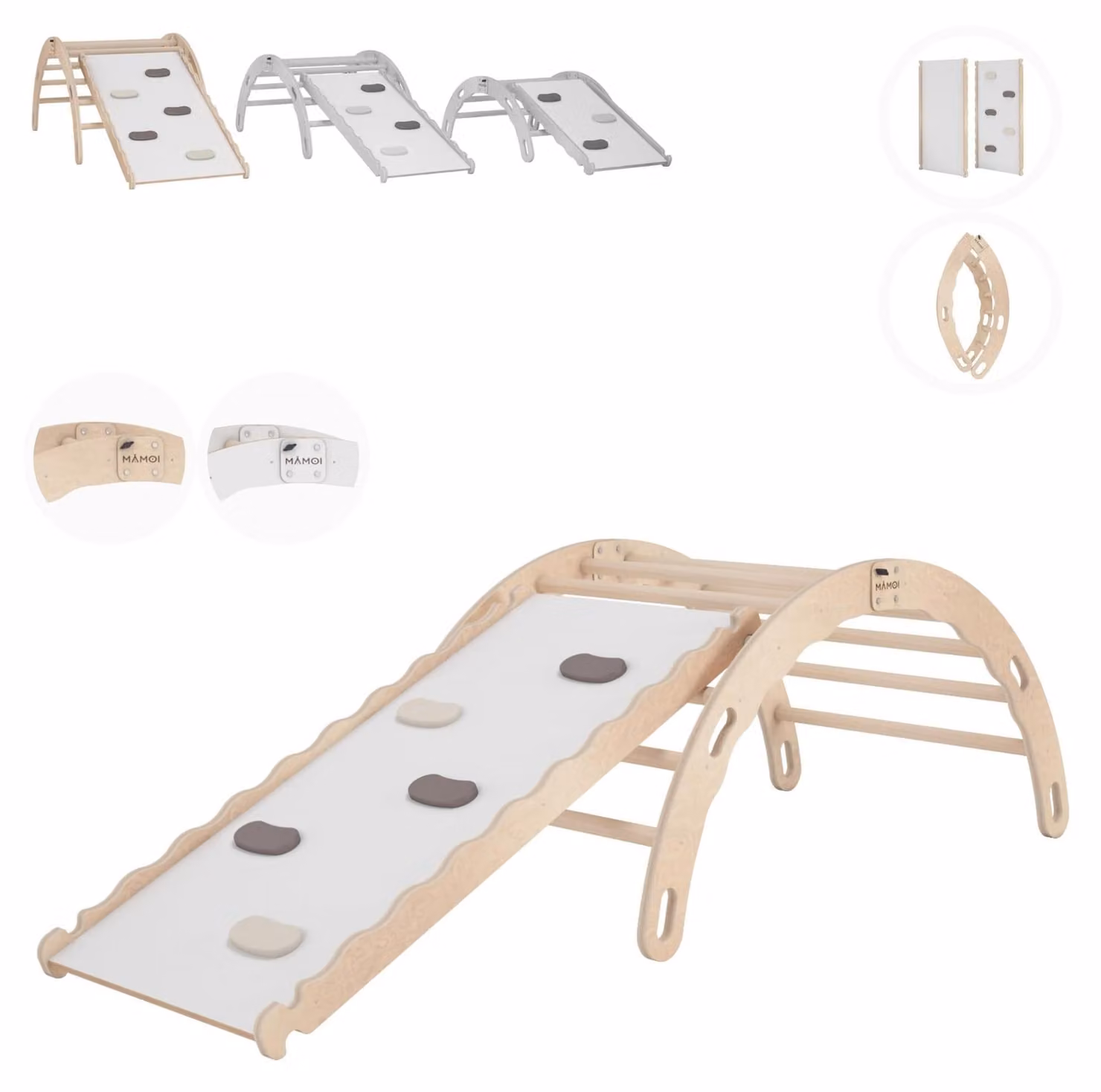 Struttura a triangolo per arrampicata realizzata con materiali naturali, in legno di pino