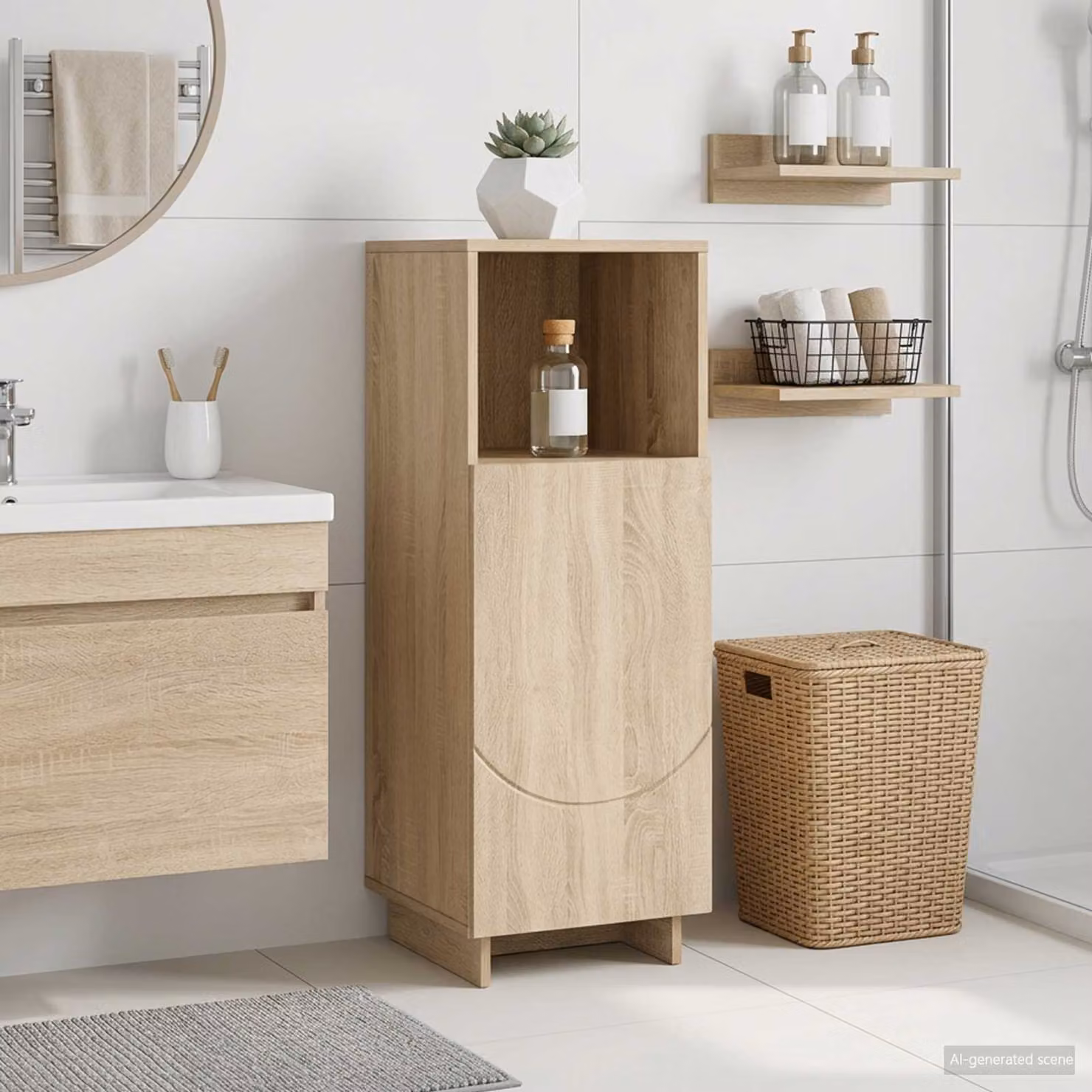 Mobile bagno vidaXL in Rovere Sonoma con ante a battente, L: 36,5 cm, P: 38 cm, H: 95 cm