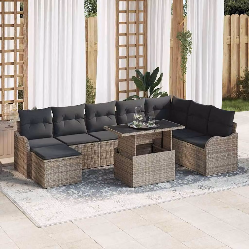 Maison Exclusive - Set di divani da giardino, 9 pezzi, grigio [Materiale sintetico]: rattan sintetico