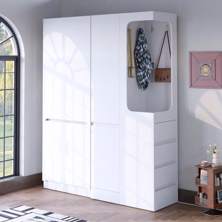 okwish Armadio con anta girevole con contenitore a giorno, Armadio ad angolo con contenitore e lato destro, bianco