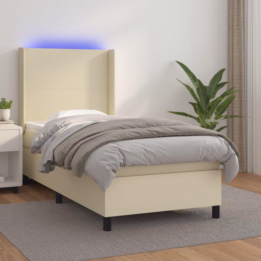 Maison Exclusive - Letto boxspring con materasso e illuminazione a LED color crema, 100x200 cm, in ecopelle