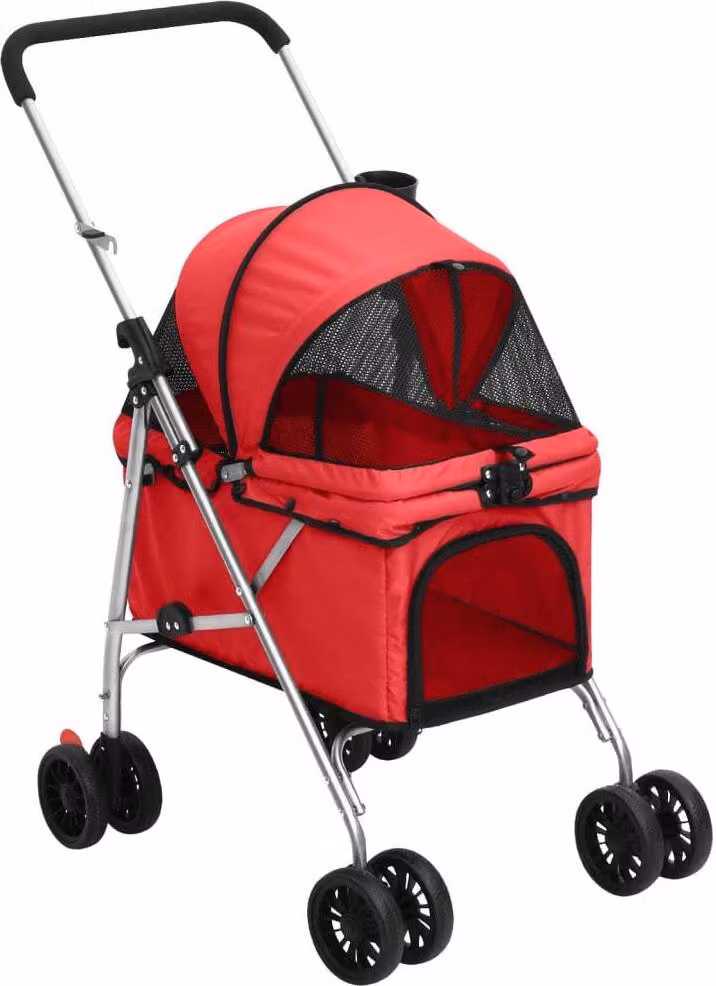 Passeggino per Cani Pieghevole Rosso 76x50x100cm Tessuto Oxford