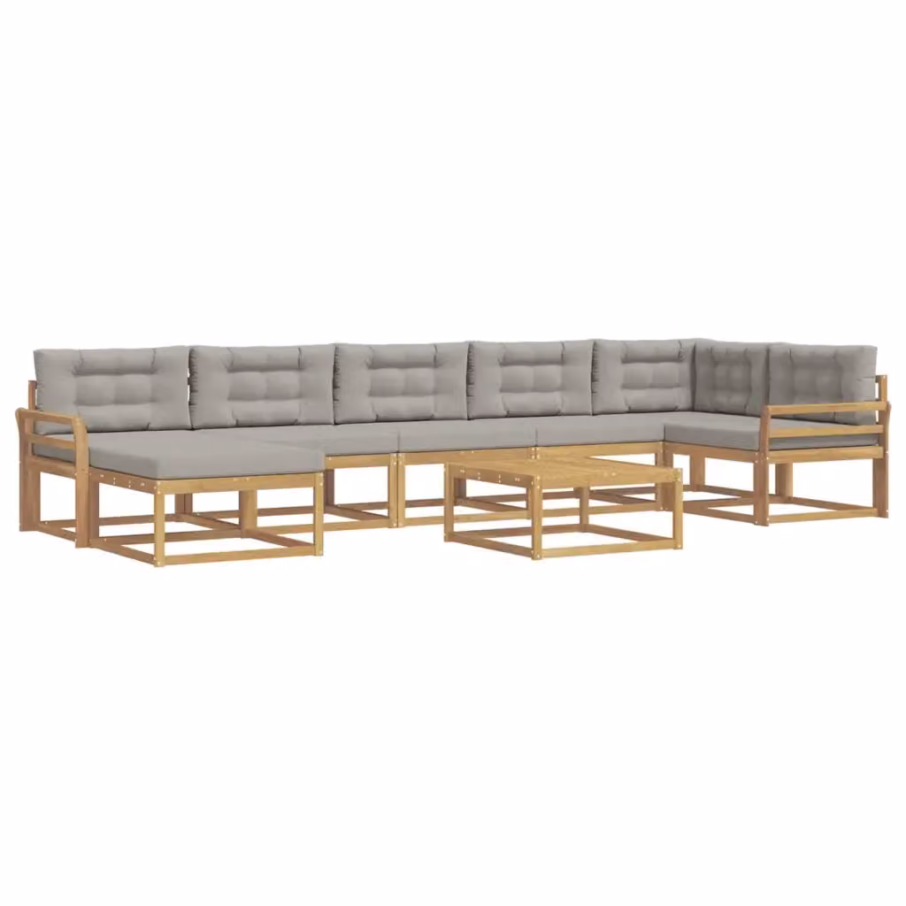Set di divani da esterno a L con tavolo e pouf vidaXL, 8 pezzi, Bianco e Grigio – 2