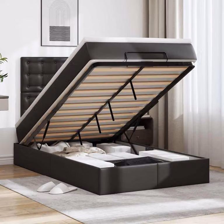 Letto con contenitore a sollevamento vidaXL in similpelle nero con materasso L: 120 cm, P: 200 cm