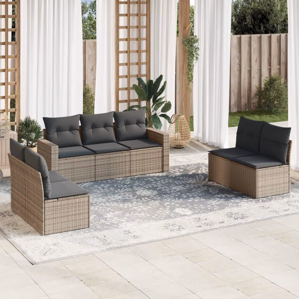 Set di divani da giardino vidaXL in polyrattan grigio con cuscini, componibile a forma di L per esterno – 1