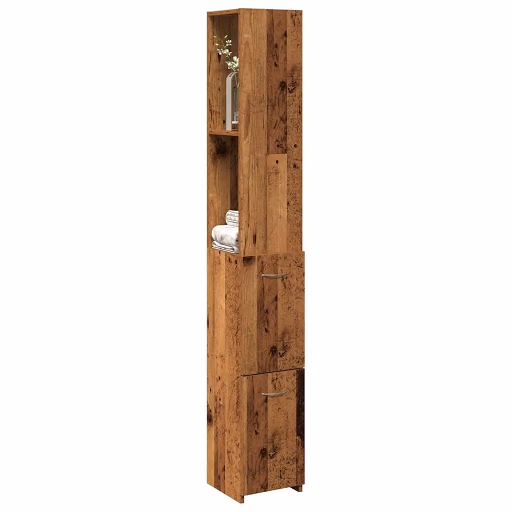 Mobile da bagno vidaXL in legno rustico marrone con ante e ripiani, L/P/H: 25 x 25 x 170 cm