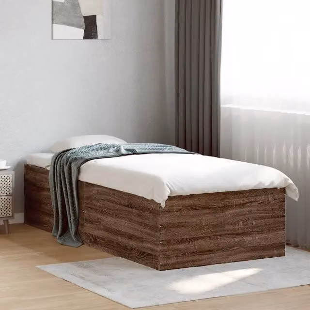 Letto singolo vidaXL in legno rovere marrone con doghe fisse L/P/H: 200 x 100 x 15 cm – 1
