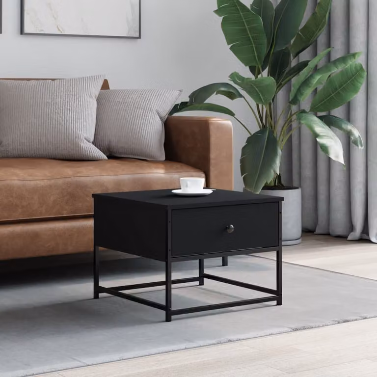 Tavolino da salotto moderno vidaXL nero in legno e metallo L/P/H: 51 x 51 x 40 cm