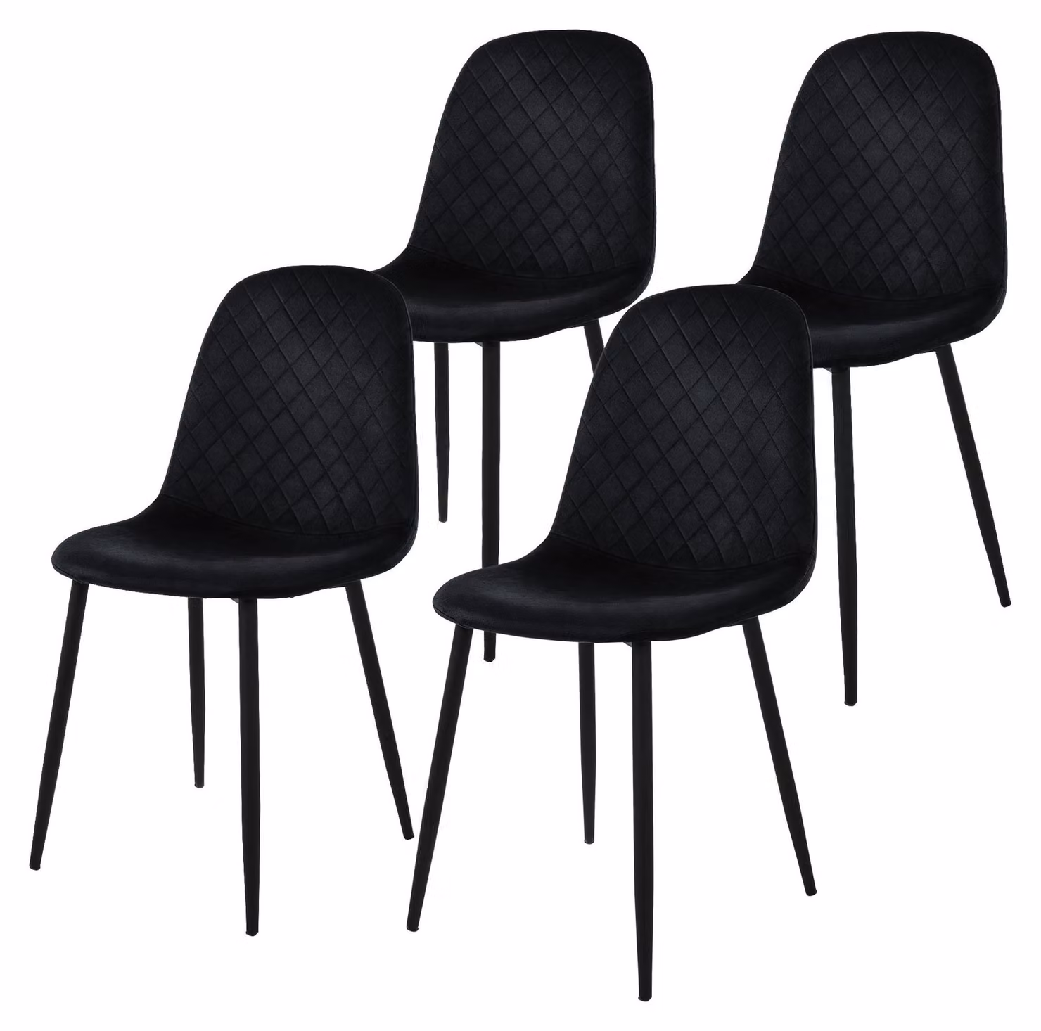 ML-Design set di 4 sedie da pranzo con schienale, nero, in velluto
